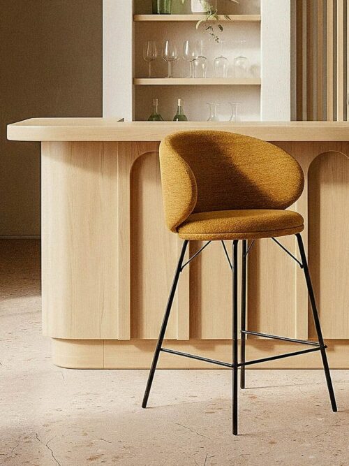 Tabouret Moutarde Tissu-Métal Ixia