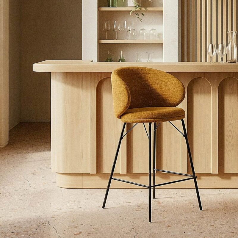 Tabouret Moutarde Tissu-Métal Ixia