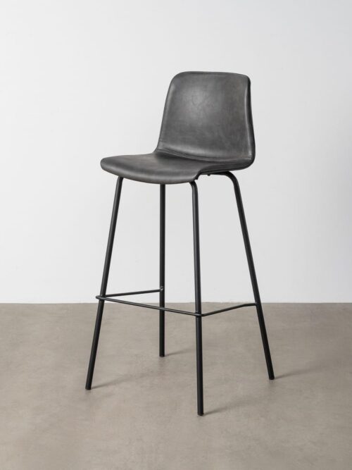 Tabouret Noir Métal-Simili Cuir Ixia 47 cm