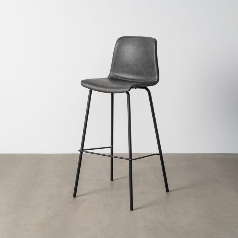 Tabouret Noir Métal-Simili Cuir Ixia 47 cm