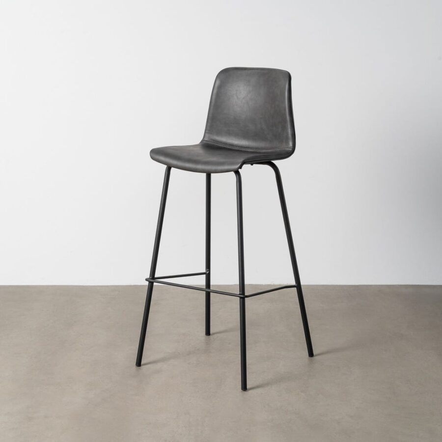 Tabouret Noir Métal-Simili Cuir Ixia 47 cm