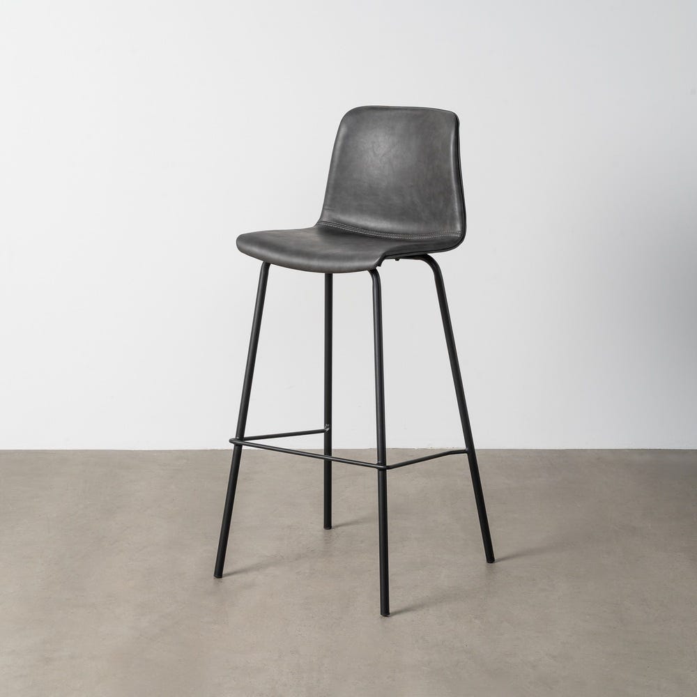 Tabouret Noir Métal-Simili Cuir Ixia 47 cm