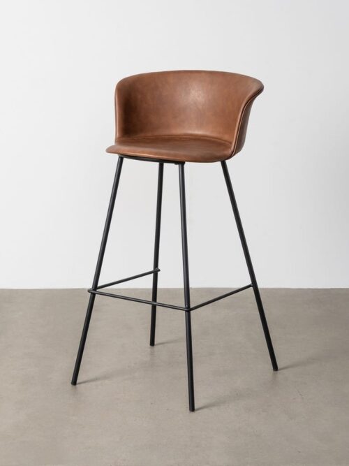 Tabouret Marron Métal-Simili Cuir Ixia 44 cm
