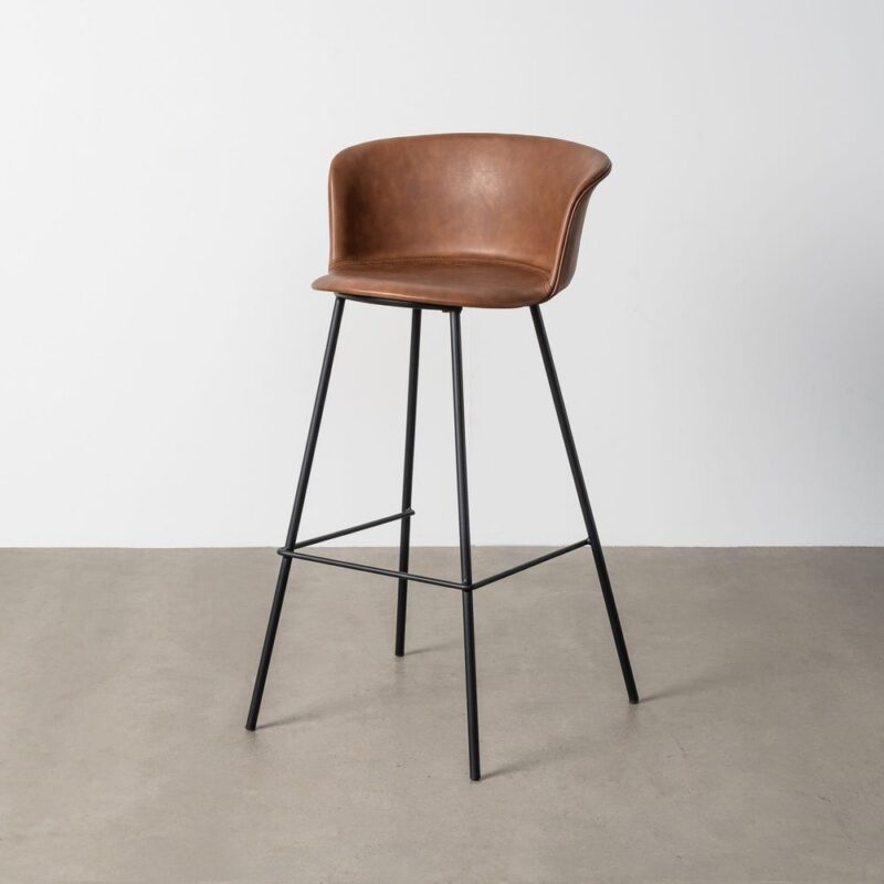 Tabouret Marron Métal-Simili Cuir Ixia 44 cm