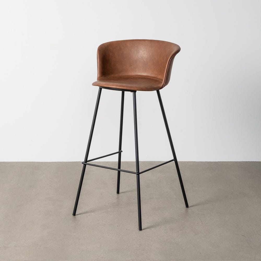 Tabouret Marron Métal-Simili Cuir Ixia 44 cm