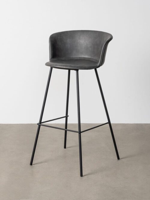 Tabouret Noir Métal-Simili Cuir Ixia 44 cm