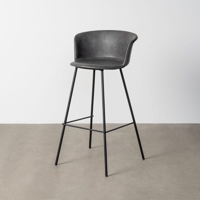 Lot de 2 : Tabouret Noir Métal-Simili Cuir Ixia 44 cm