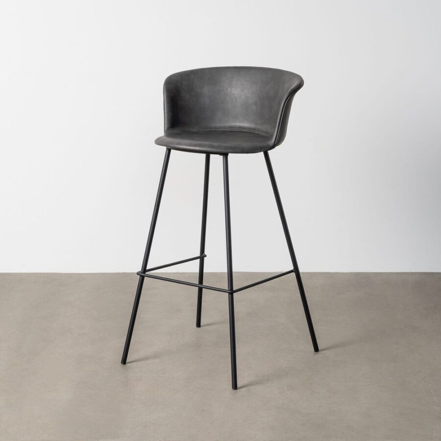 Tabouret Noir Métal-Simili Cuir Ixia 44 cm