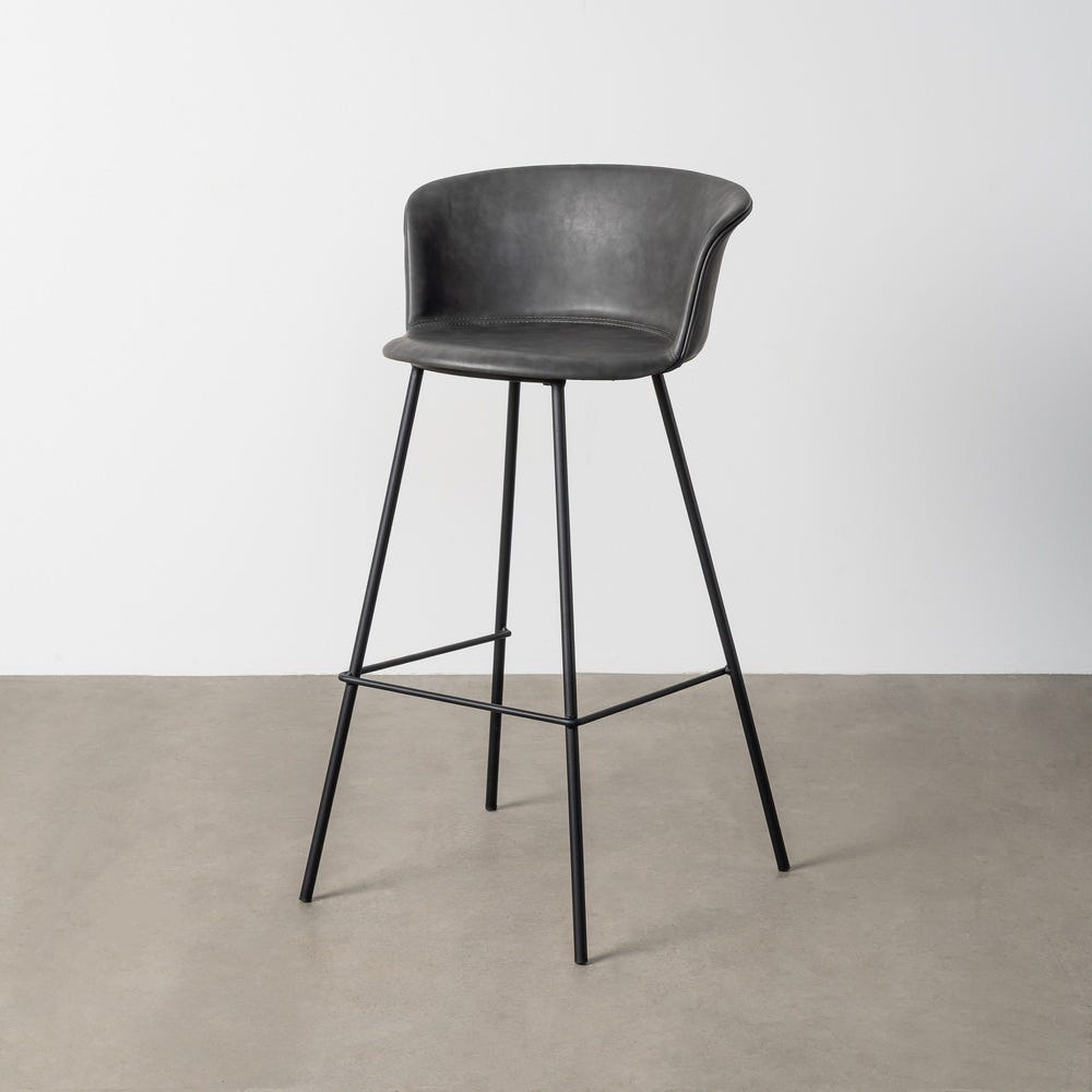 Tabouret Noir Métal-Simili Cuir Ixia 44 cm