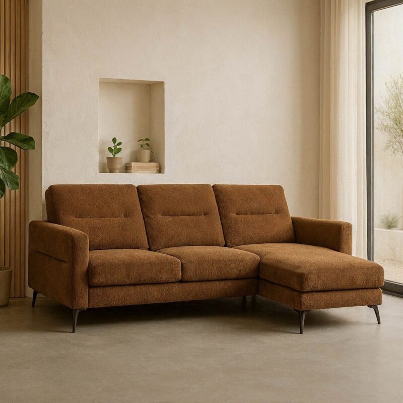 Chaise Longue Canapé Marron Étoffe 238 X 160 X 87,50 C Ixia