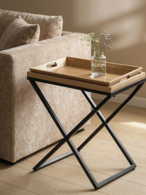 Table D'appoint Bois Massif Métal Noir Ixia 55cm