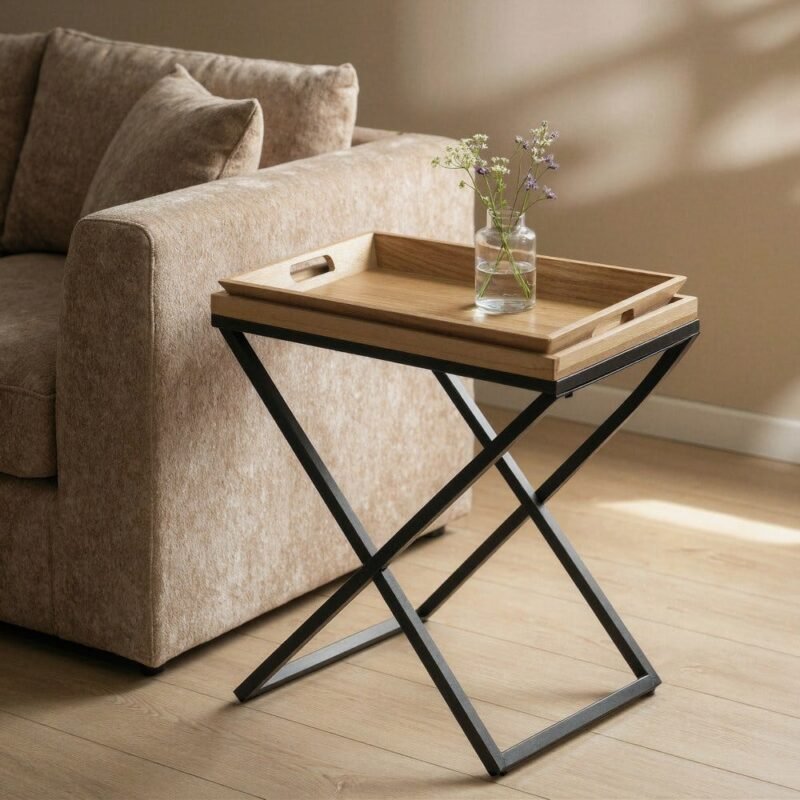 Table D'appoint Bois Massif Métal Noir Ixia 55cm