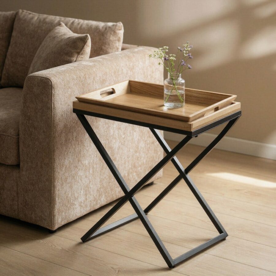 Table D'appoint Bois Massif Métal Noir Ixia 55cm