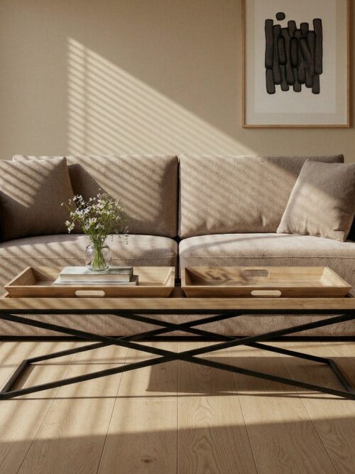 Table Basse Bois Naturel Métal Structure X Ixia 113cm