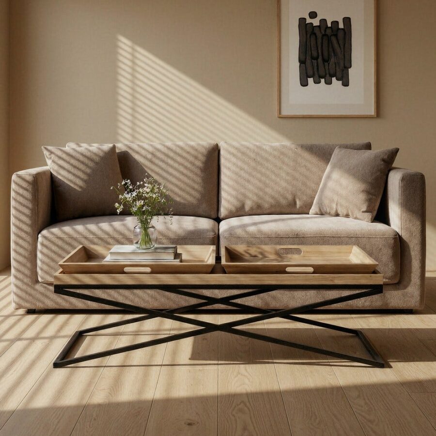 Table Basse Bois Naturel Métal Structure X Ixia 113cm