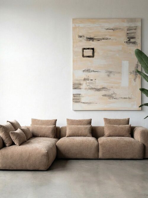 Chaise Longue Canapé Gauche Beige Étoffe Ixia
