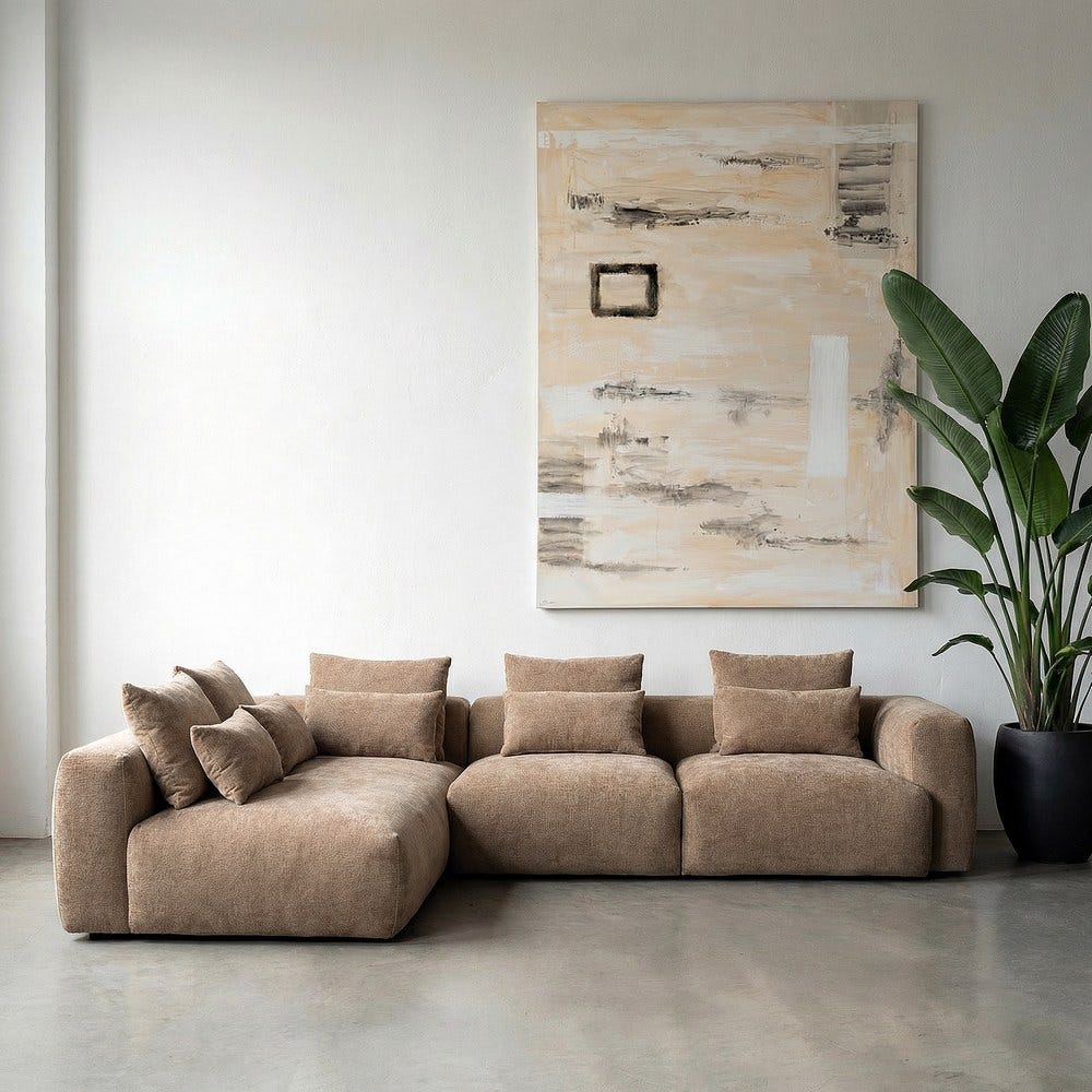 Chaise Longue Canapé Gauche Beige Étoffe Ixia