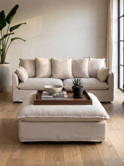 Pouf Beige Tissu Ixia