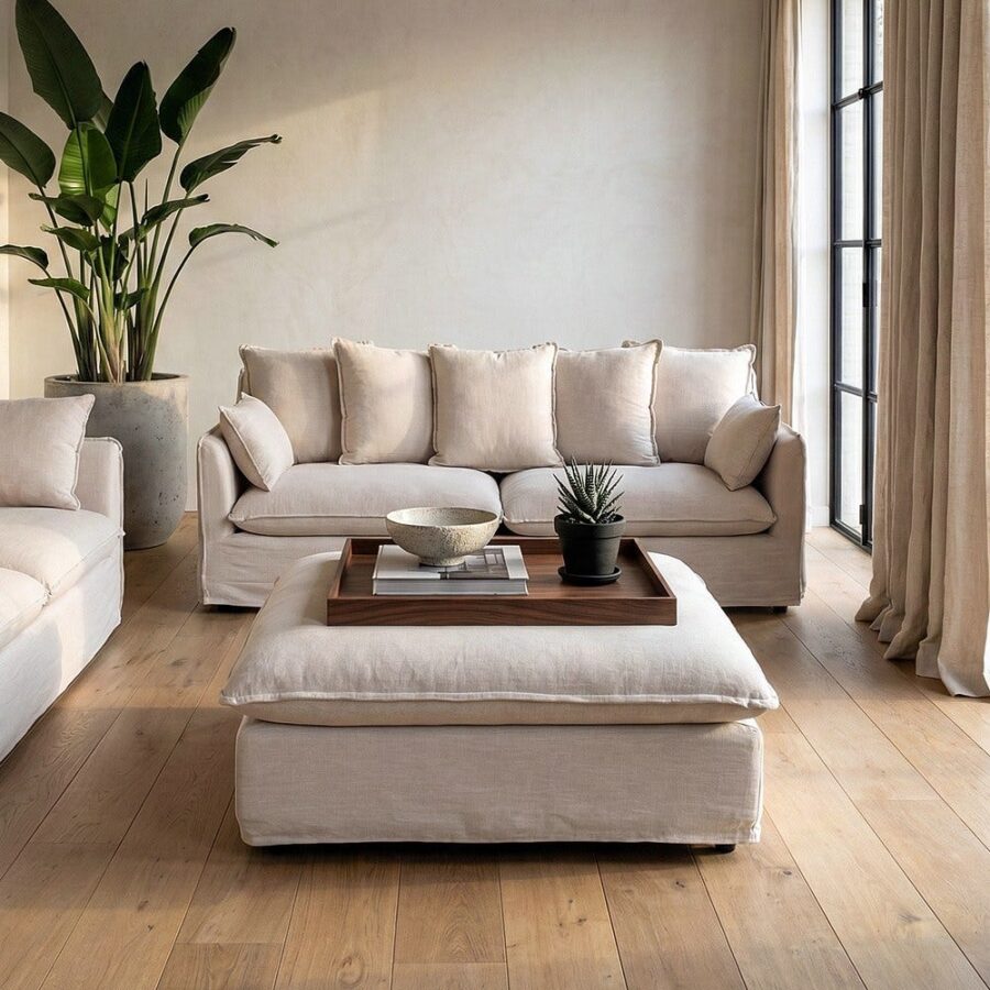 Pouf Beige Tissu Ixia