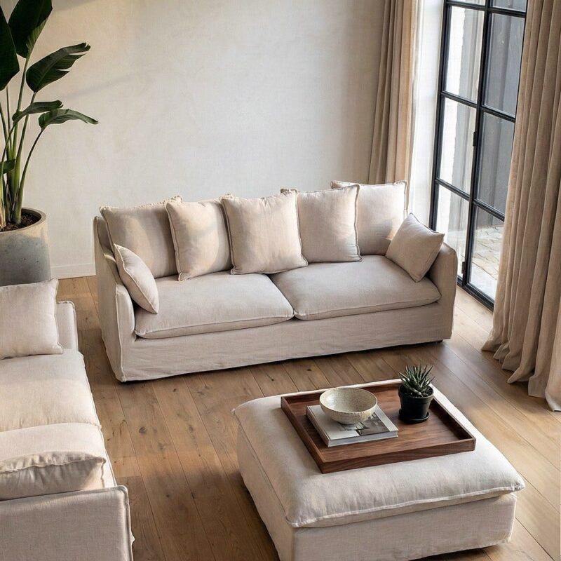 Canapé 3 Places Beige Tissu Ixia