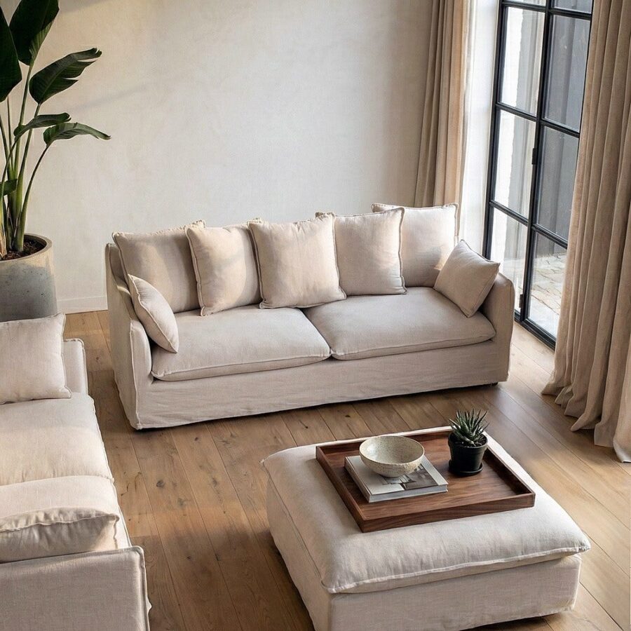 Canapé 3 Places Beige Tissu Ixia