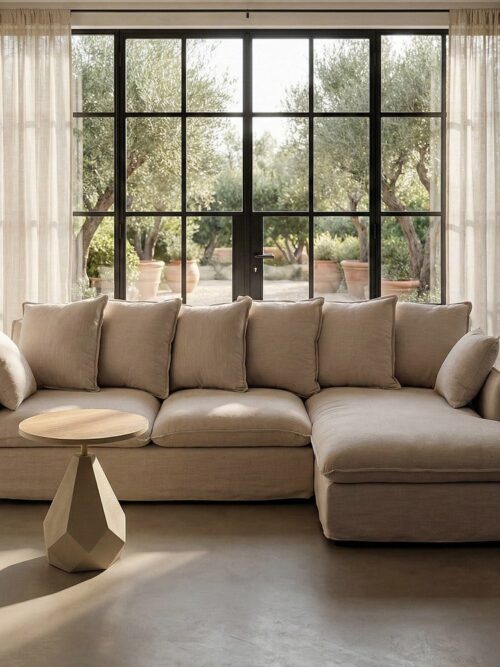 Chaise Longue Canapé Beige Tissu Ixia 252 cm