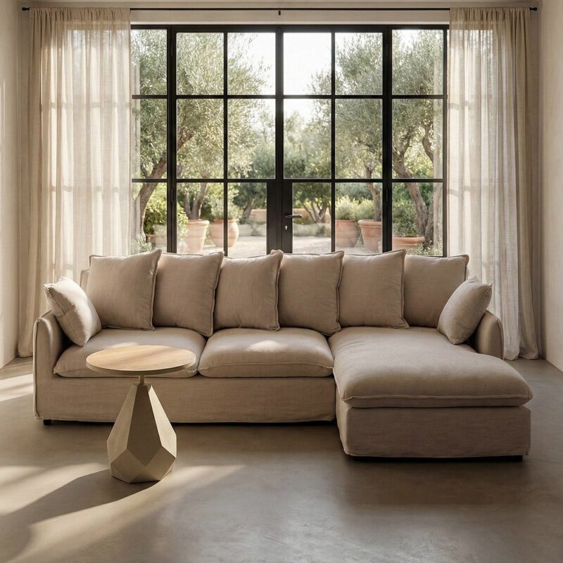Chaise Longue Canapé Beige Tissu Ixia 252 cm