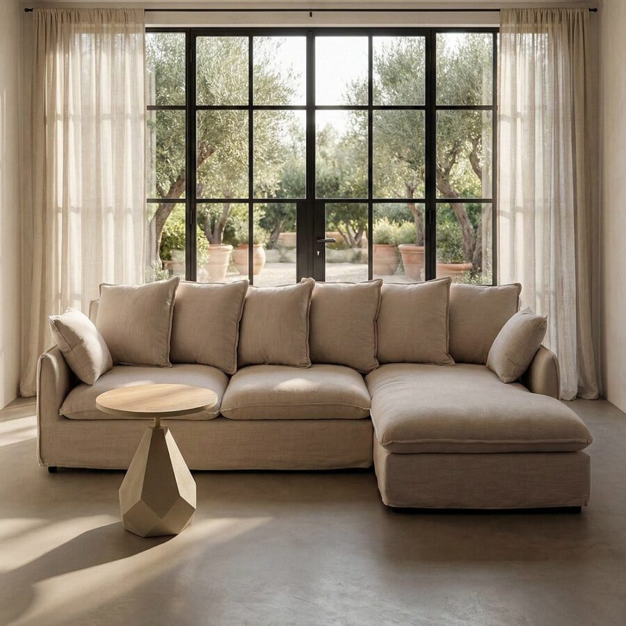 Chaise Longue Canapé Beige Tissu Ixia 252 cm
