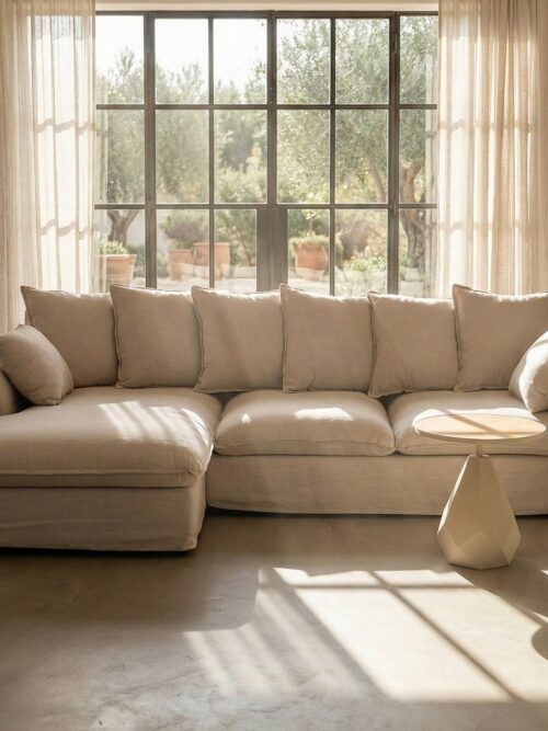 Chaise Longue Canapé Beige Tissu Ixia 254 cm