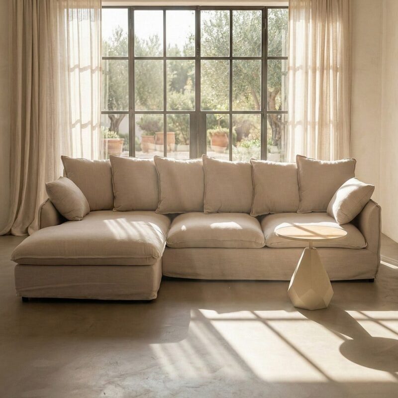 Chaise Longue Canapé Beige Tissu Ixia 254 cm