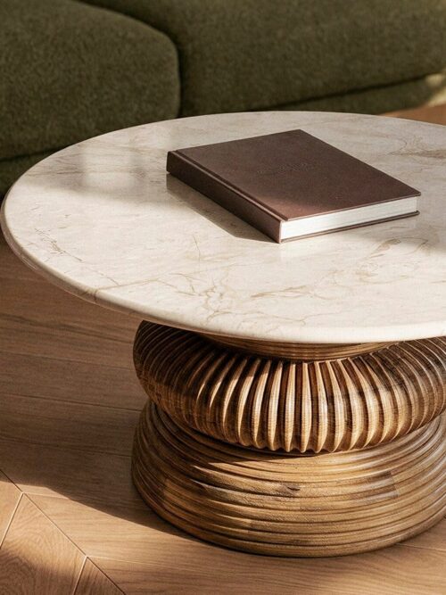 Table Basse Manguier Marbre Cannelées Ixia 80cm