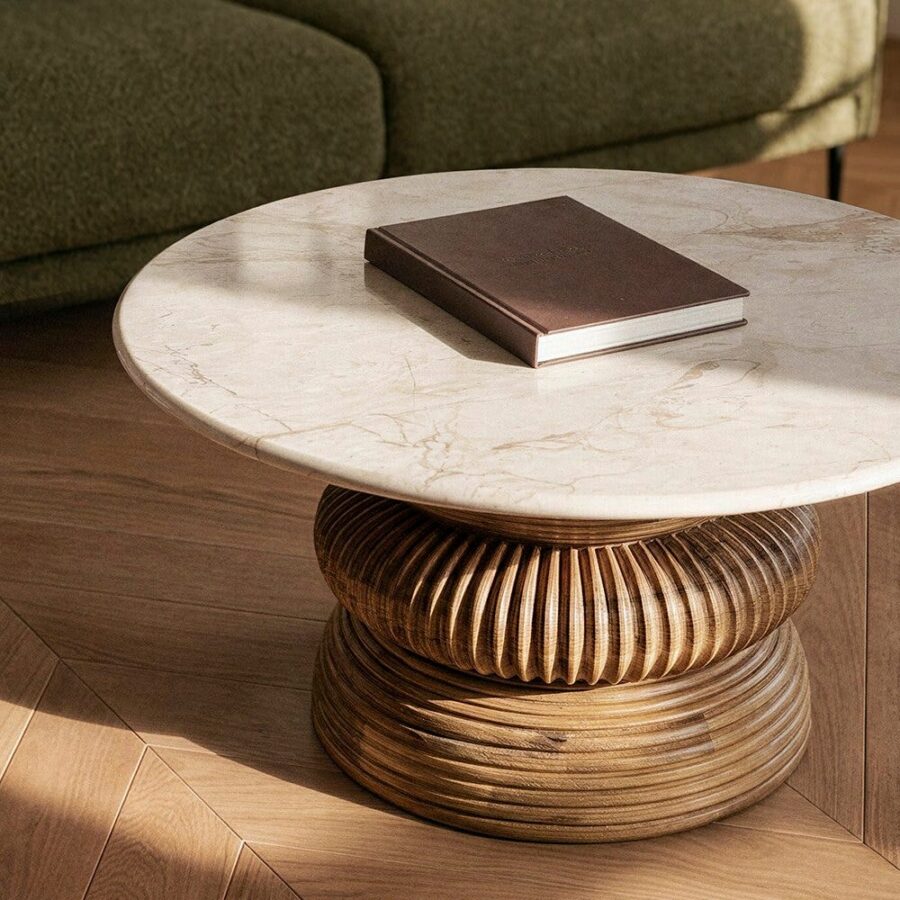 Table Basse Marbre/Bois Ixia 80 cm