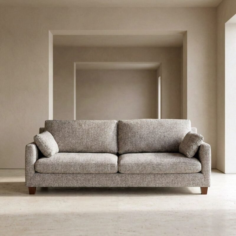 Canapé 3 Places Beige Tissu-Bois Ixia 221 cm
