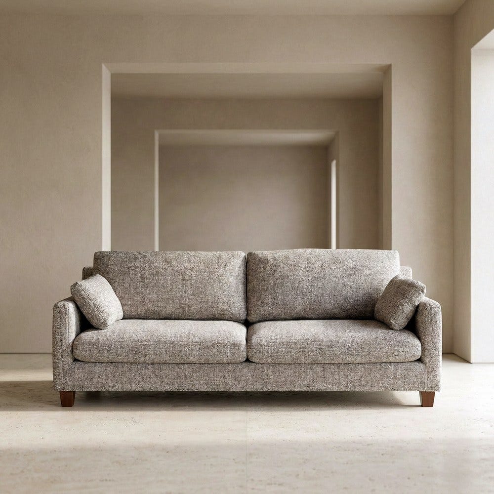 Canapé 3 Places Beige Tissu-Bois Ixia 221 cm