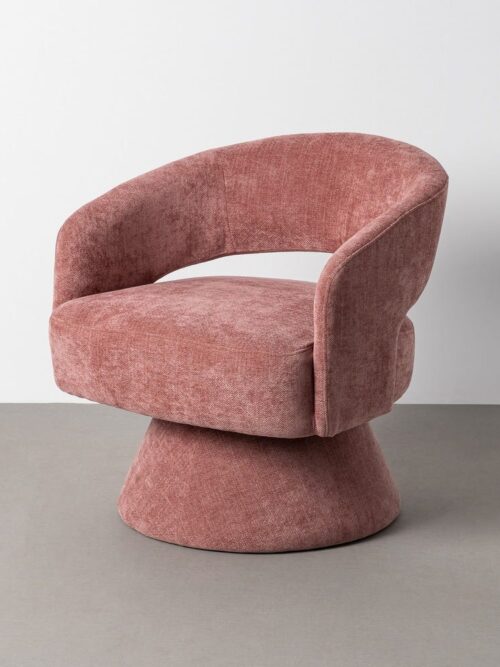 Fauteuil Pivotant Rose Tissu-Bois Ixia 71 cm