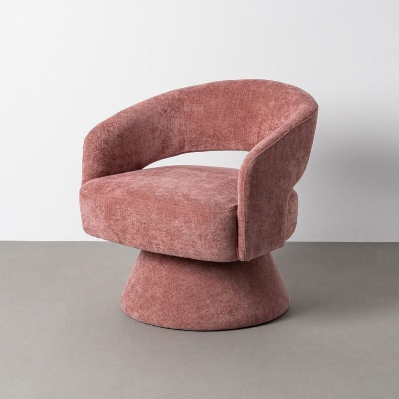 Fauteuil Pivotant Rose Tissu-Bois Ixia 71 cm