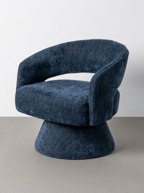 Fauteuil Pivotant Bleu Tissu-Bois Ixia 71 cm