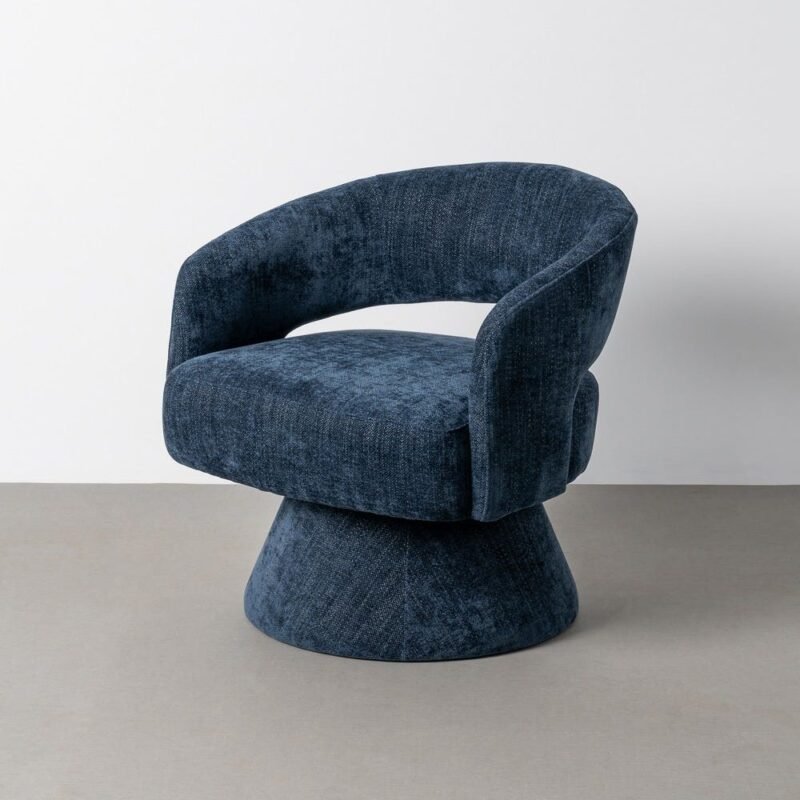 Fauteuil Pivotant Bleu Tissu-Bois Ixia 71 cm