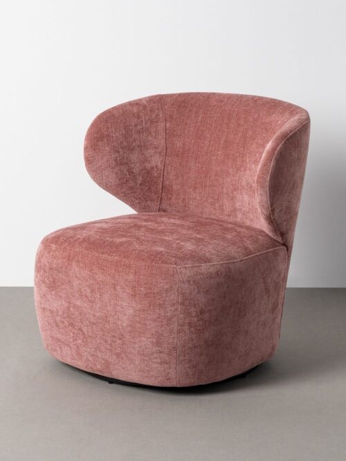 Fauteuil Pivotant Rose Tissu-Bois Ixia 73 cm