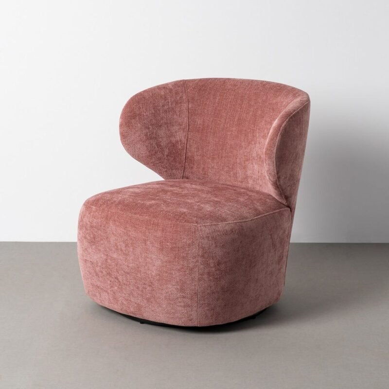 Fauteuil Pivotant Rose Tissu-Bois Ixia 73 cm