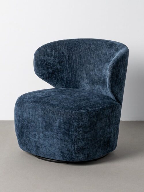 Fauteuil Pivotant Bleu Tissu-Bois Ixia 73 cm