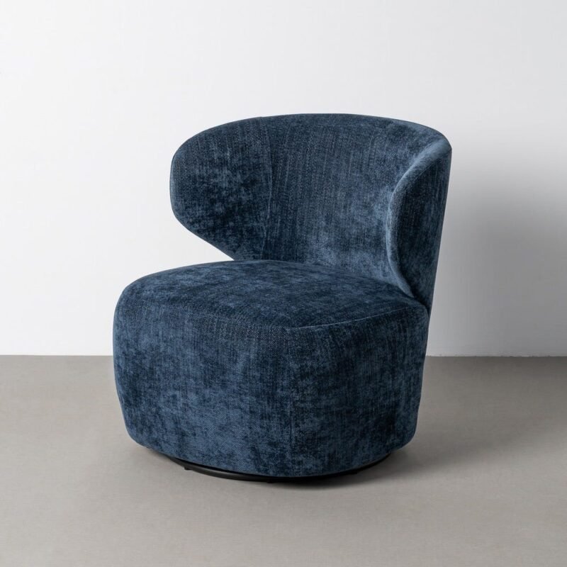 Fauteuil Pivotant Bleu Tissu-Bois Ixia 73 cm