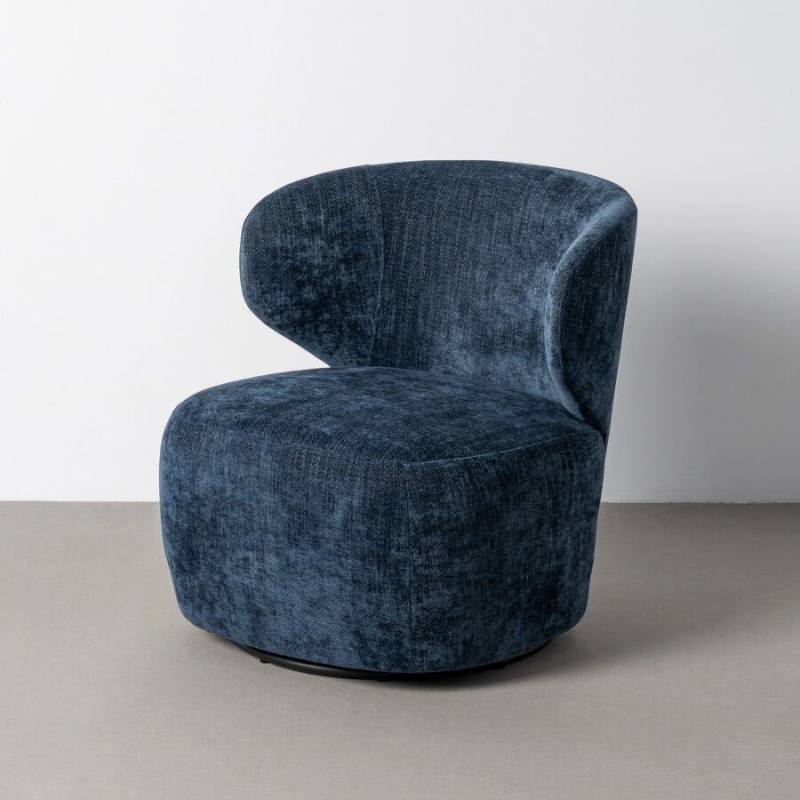 Fauteuil Pivotant Bleu Tissu-Bois Ixia 73 cm