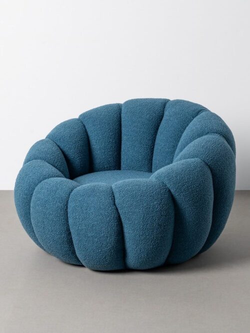 Fauteuil Bleu Tissu-Bois Ixia 92 cm