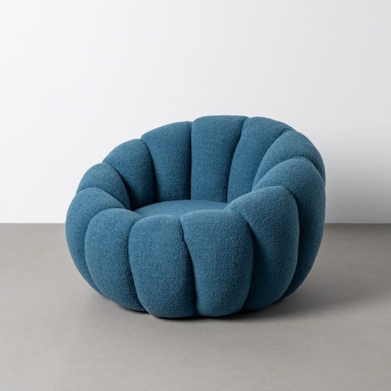 Fauteuil Bleu Tissu-Bois Ixia 92 cm