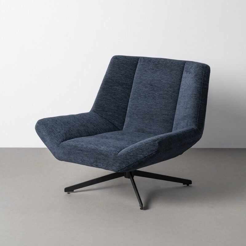 Fauteuil Pivotant Bleu Tissu-Métal Ixia 89 cm