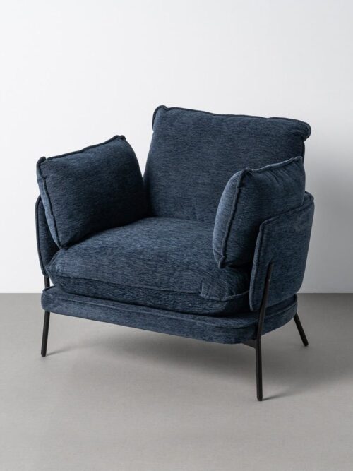 Fauteuil Bleu Tissu-Métal Ixia 95 cm
