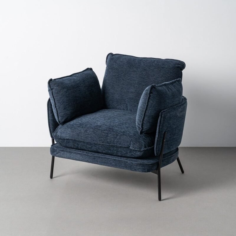 Fauteuil Bleu Tissu-Métal Ixia 95 cm