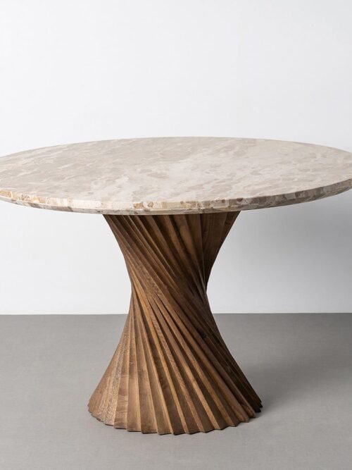 Table à Manger Manguier Marbre Cannelées Ixia 120cm