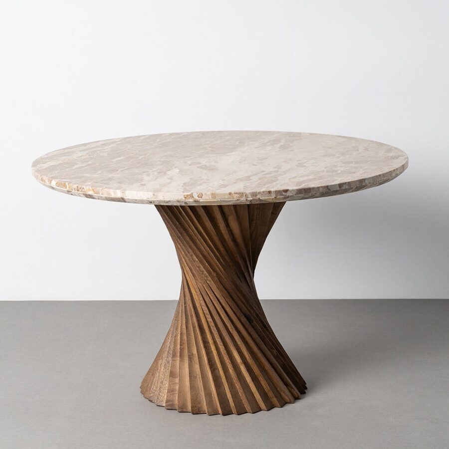 Table à Manger Manguier Marbre Cannelées Ixia 120cm